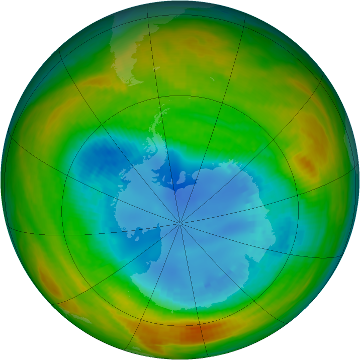 Antarctic ozone map for 25 August 1986